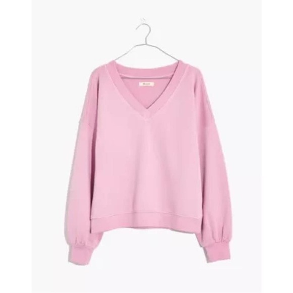 MADEWELL Resourced Cotton V Neck Sweatshirt Purple Puff Sleeve Sz M - Picture 1 of 12